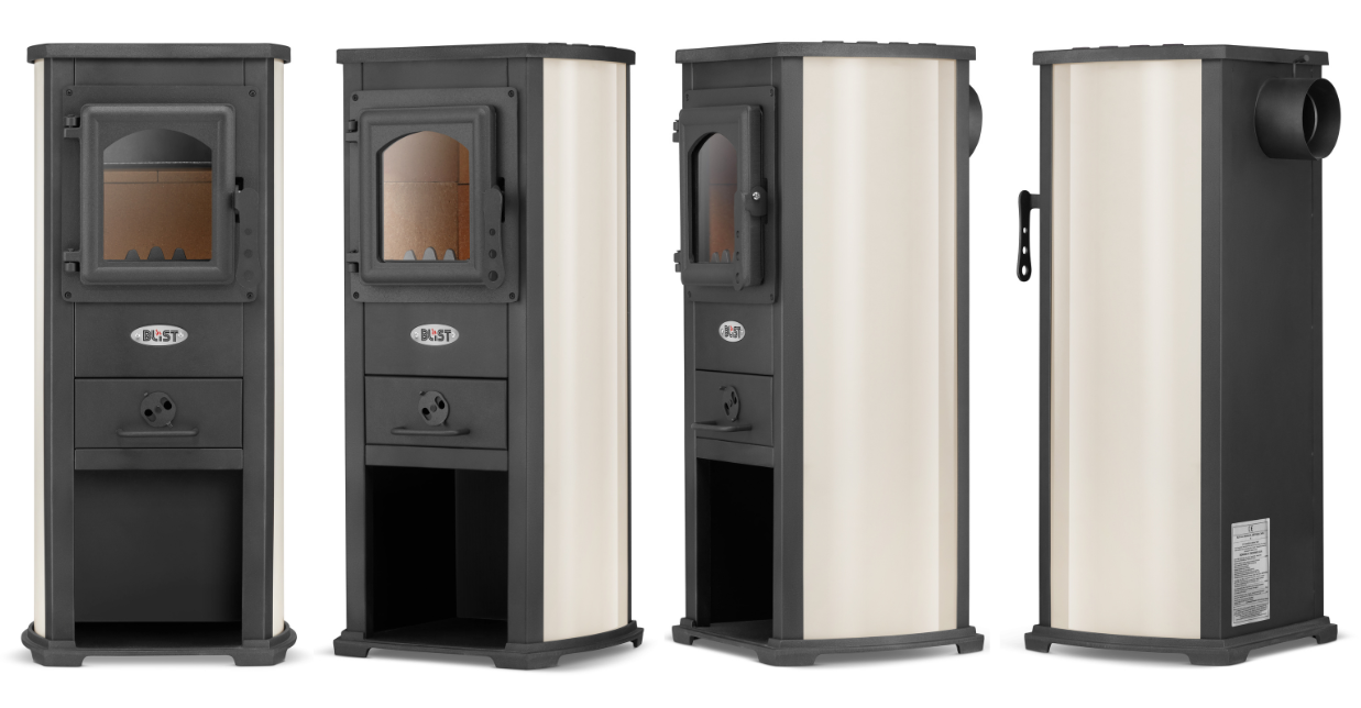 Piec stalowy kominek wolnostojący BLIST Ekonomik Lux / BERNA LUX 8,5 kW beż — 2