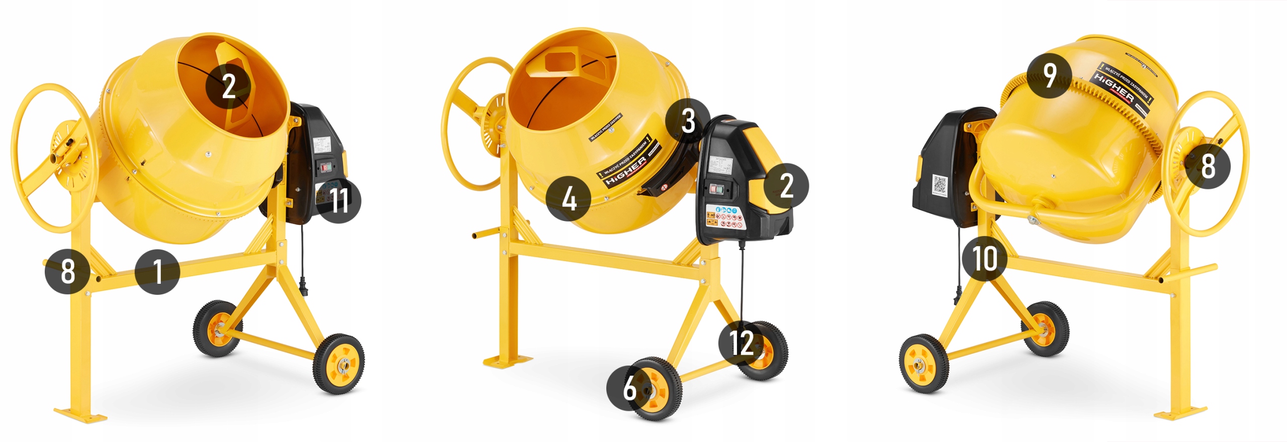 Betoniarka budowlana HIGHER mieszarka 120L 650W 230V żeliwny wieniec — 11