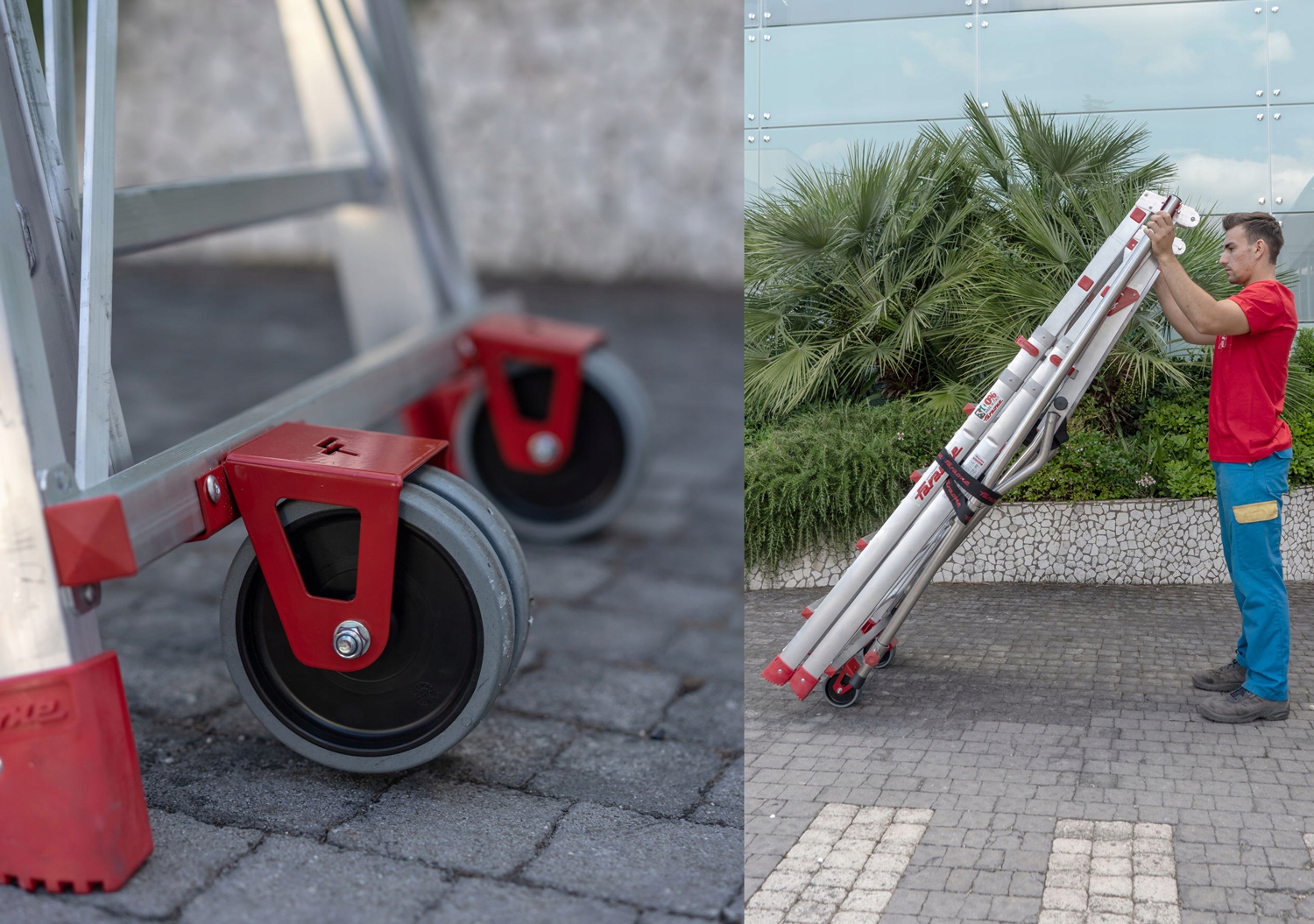 Drabina aluminiowa z platformą, podest roboczy FARAONE PLS5 składana PRO — 11