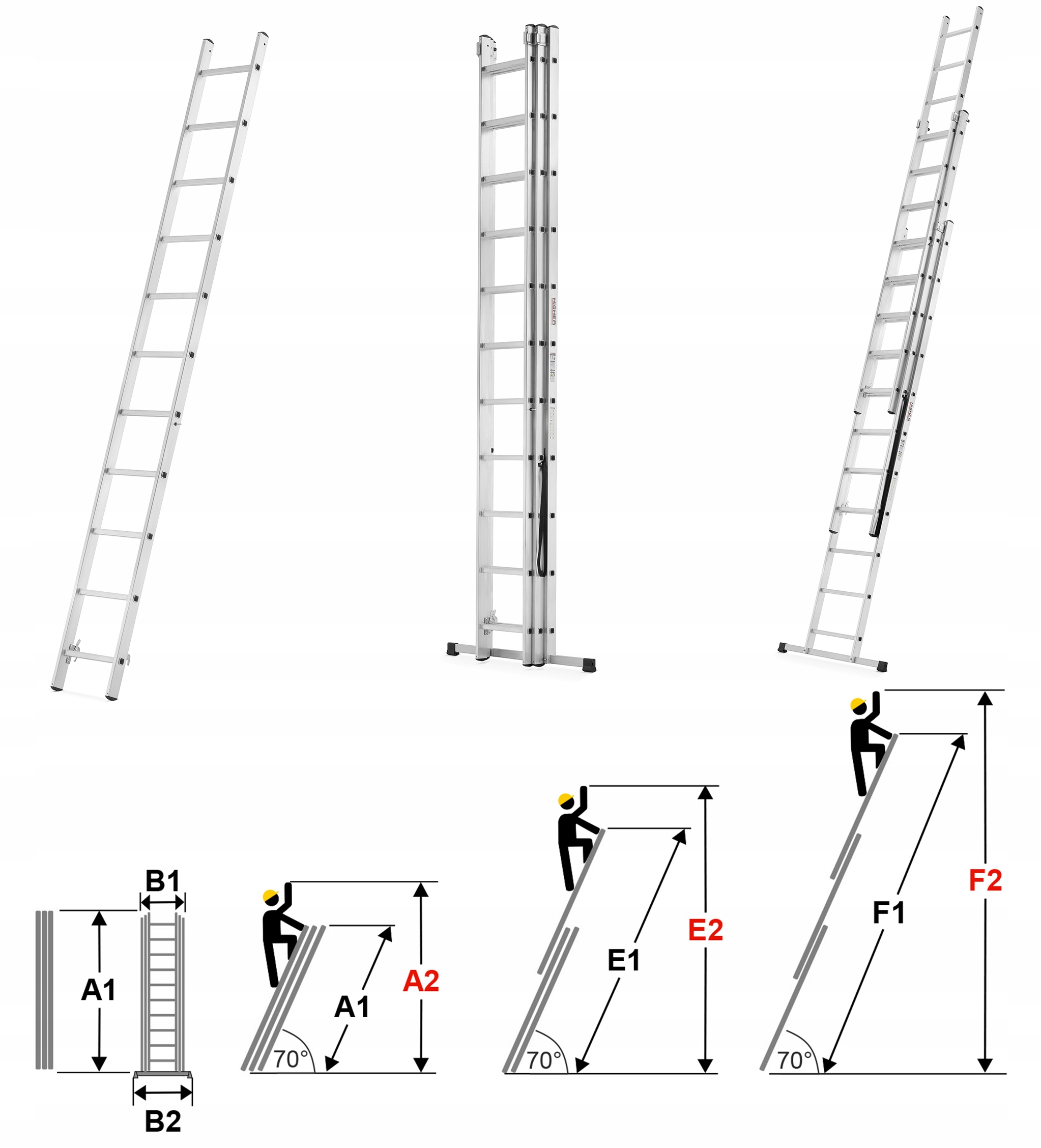 Drabina aluminiowa wielofunkcyjna 3x11 HIGHER uniwersalna BASIC + GRATIS — 2