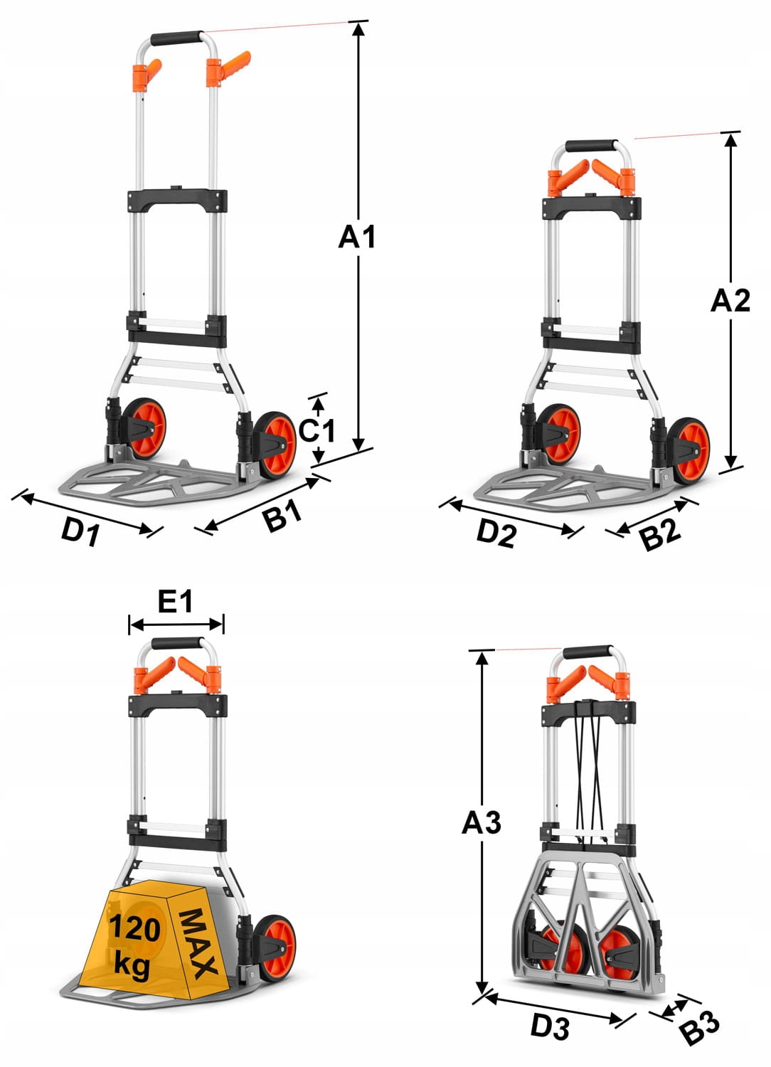 Wózek ręczny transportowy aluminiowy młynarka HIGHER składana płaska 120 kg — 13