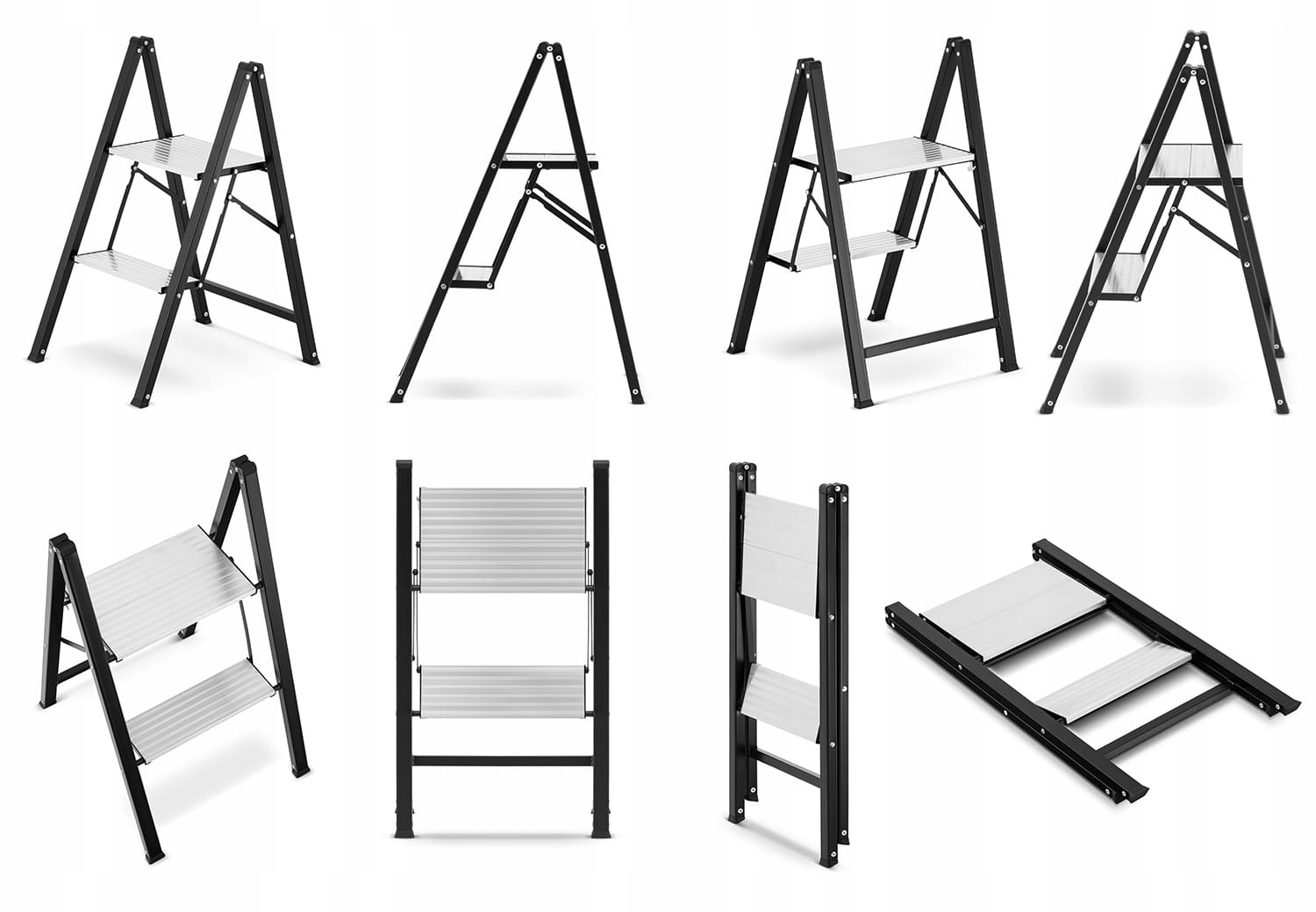 Drabina domowa składana MOCNA schodki domowe 2 stopnie stalowa HIGHER — 11