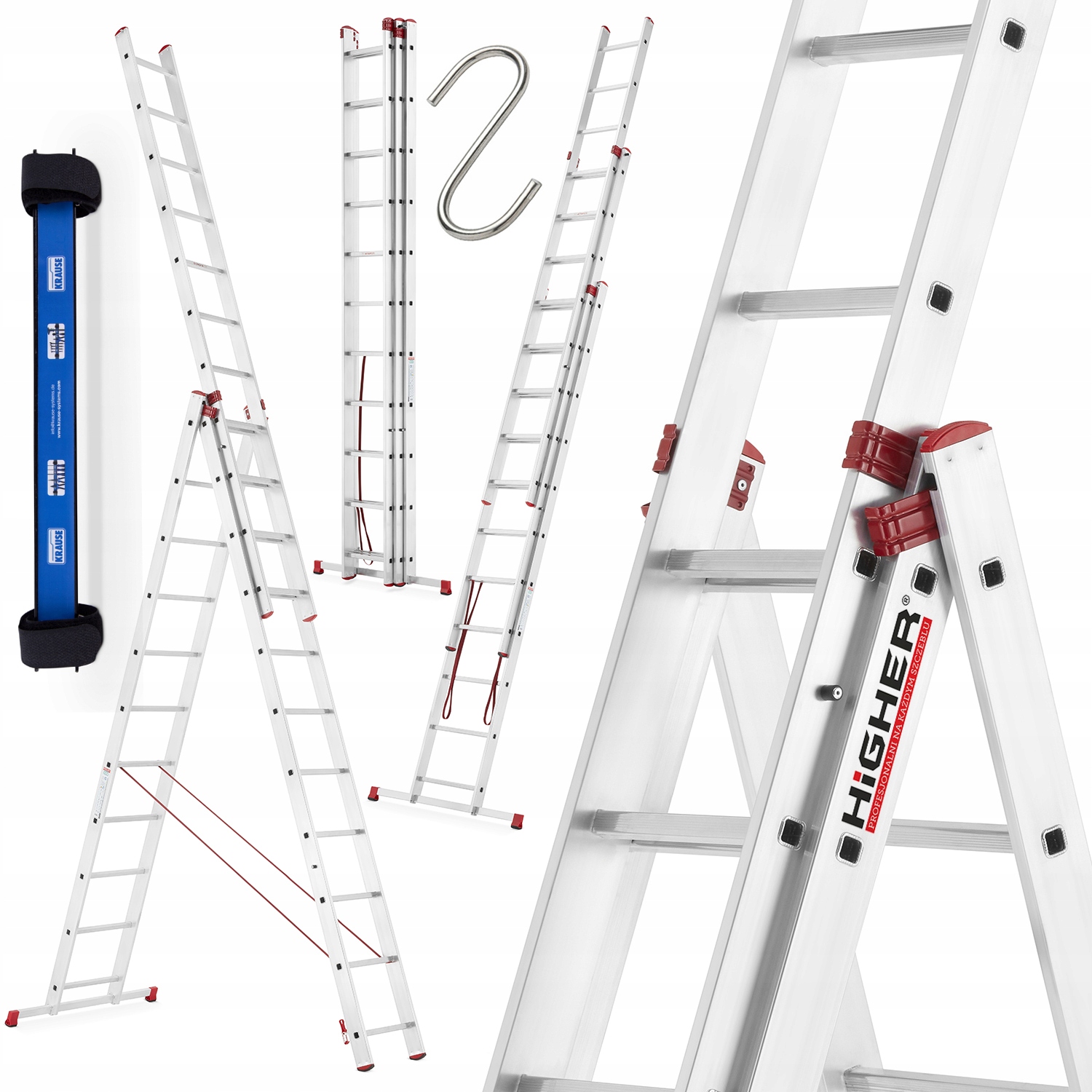 Drabina aluminiowa 3x11 PROFESJONALNA 150kg + hak + magnes KRAUSE GRATIS