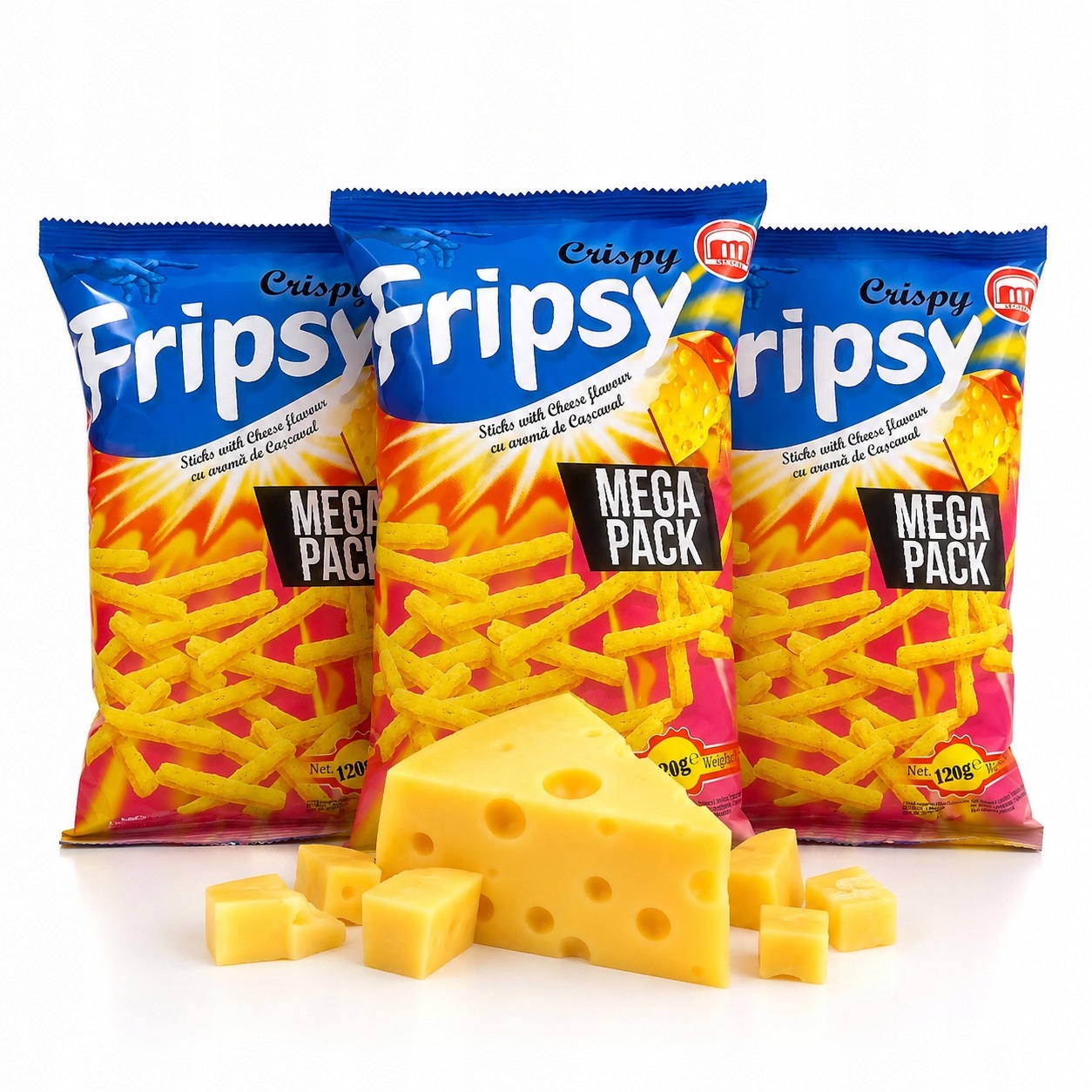 Fripsy Pieczone Paluszki o smaku sera MEGA PACK 3x120g