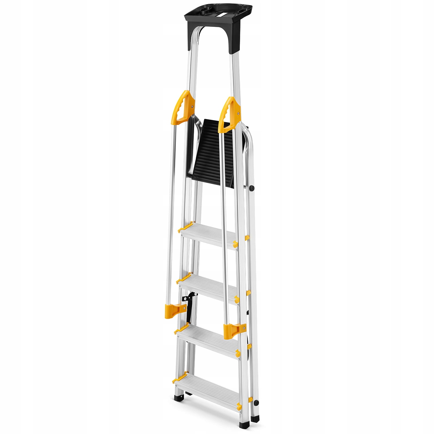 Drabina aluminiowa jednostronna 5 stopniowa z półką i poręczami 150 kg — 4