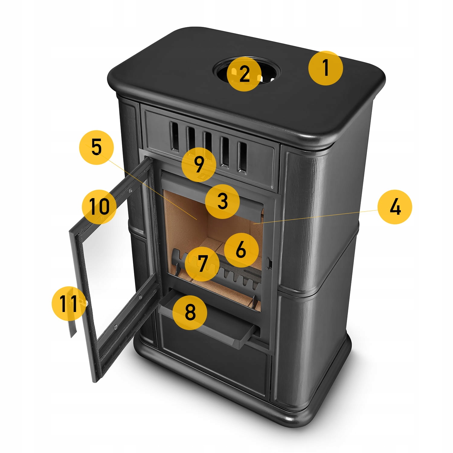 Piec kominek kaflowy piecyk koza wkład kominkowy OLBIA Grey 6,3 kW CDP — 10