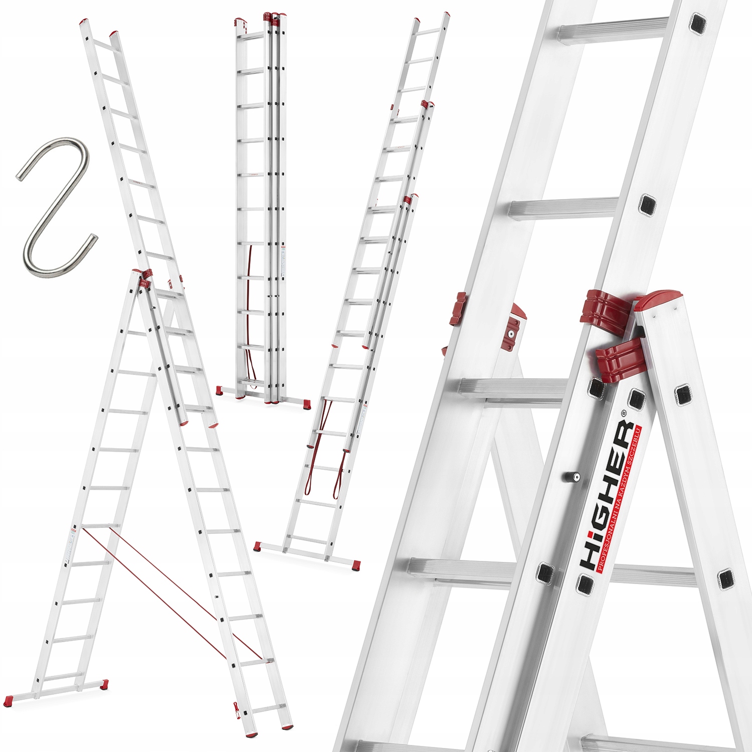 Drabina aluminiowa 3x11 PROFESJONALNA 150kg + hak + magnes KRAUSE GRATIS — 16