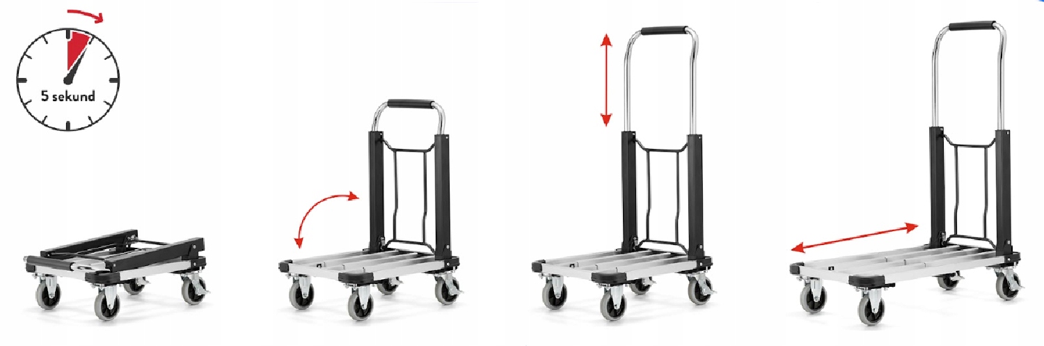 Wózek platformowy aluminiowy składany transportowy magazynowy HIGHER 150kg — 15