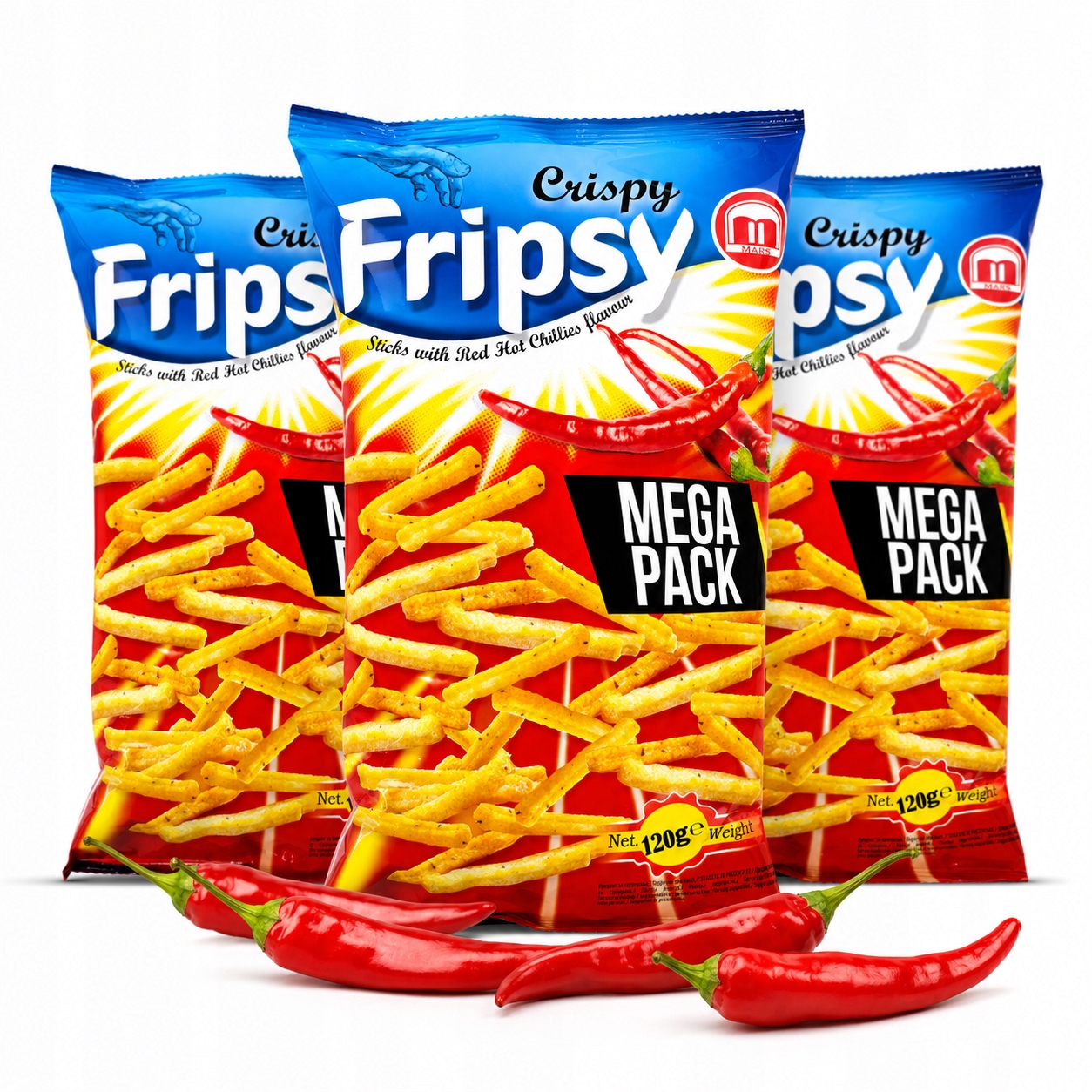 Fripsy Pieczone Paluszki o smaku czerwonych papryk chilli MEGA PACK 3x120g