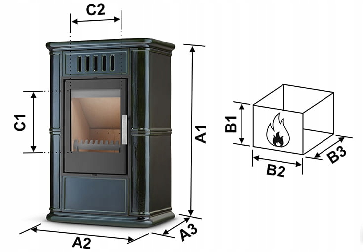 Piec kominek kaflowy piecyk koza wkład kominkowy OLBIA Olive 6,3 kW CDP — 6
