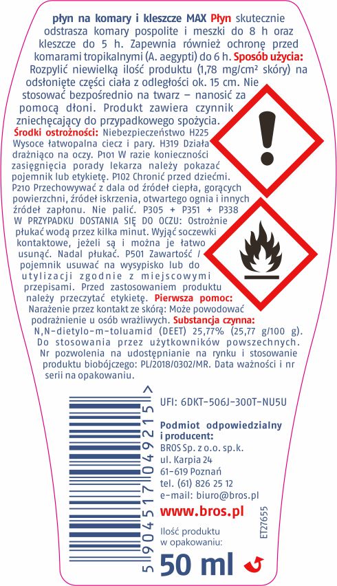 BROS Płyn na komary i kleszcze MAX 50ml — 2