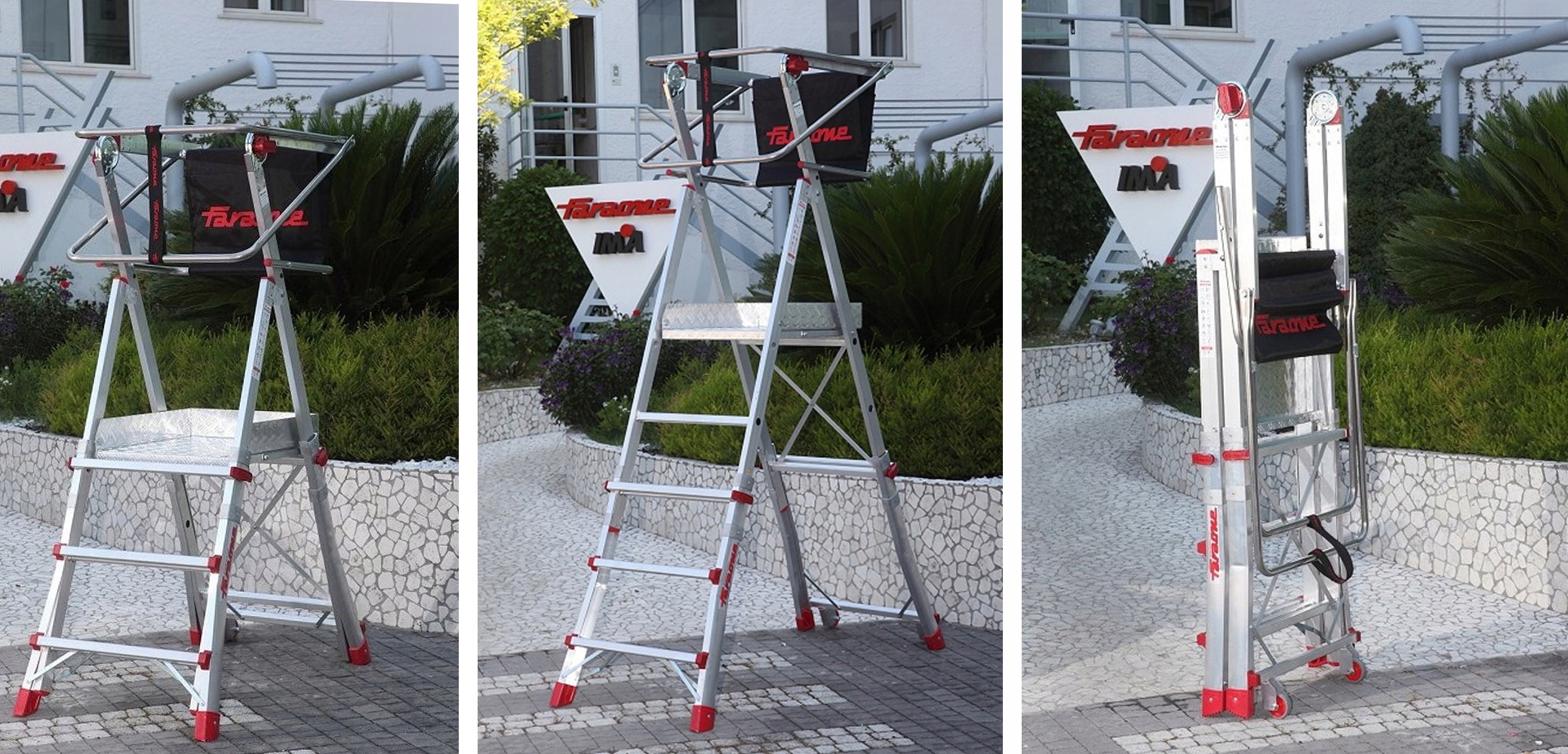 Drabina aluminiowa z platformą, podest roboczy FARAONE PLS5 składana PRO — 4