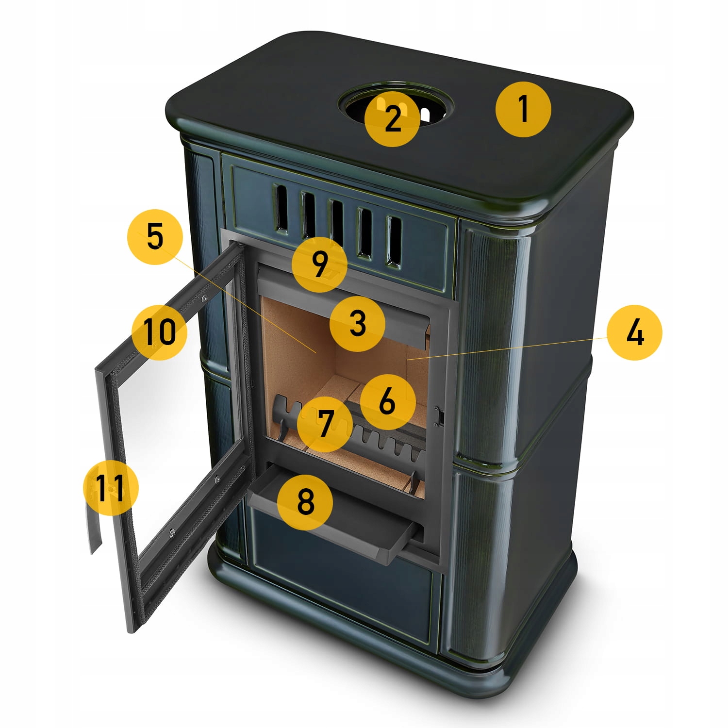 Piec kominek kaflowy piecyk koza wkład kominkowy OLBIA Olive 6,3 kW CDP — 10