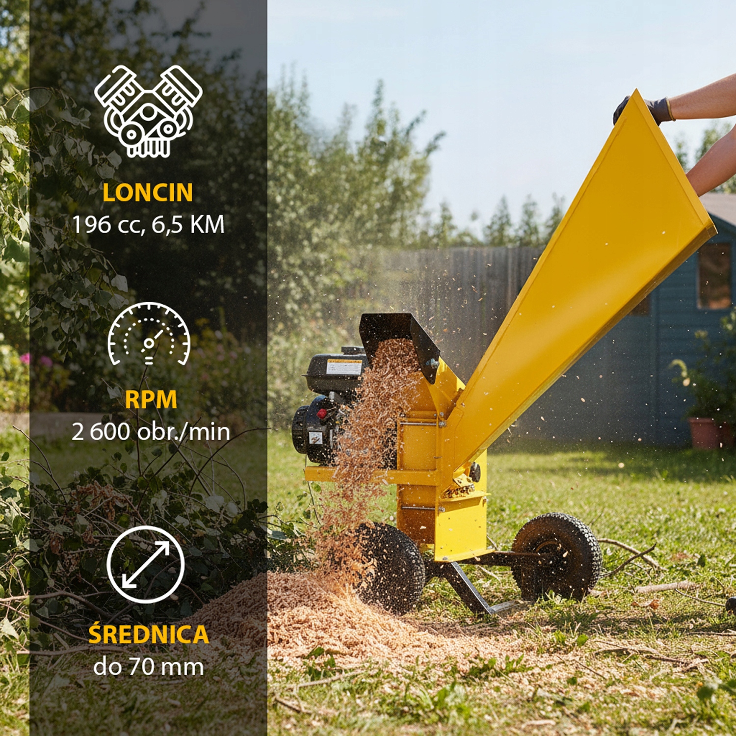 Rozdrabniacz do gałęzi spalinowy rębak do drewna HIGHER 6,5KM LONCIN — 15