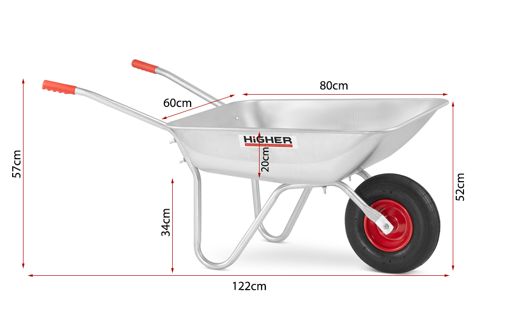 Taczka ogrodowa ocynkowana 125 L stalowa lekka 150 kg HIGHER — 6