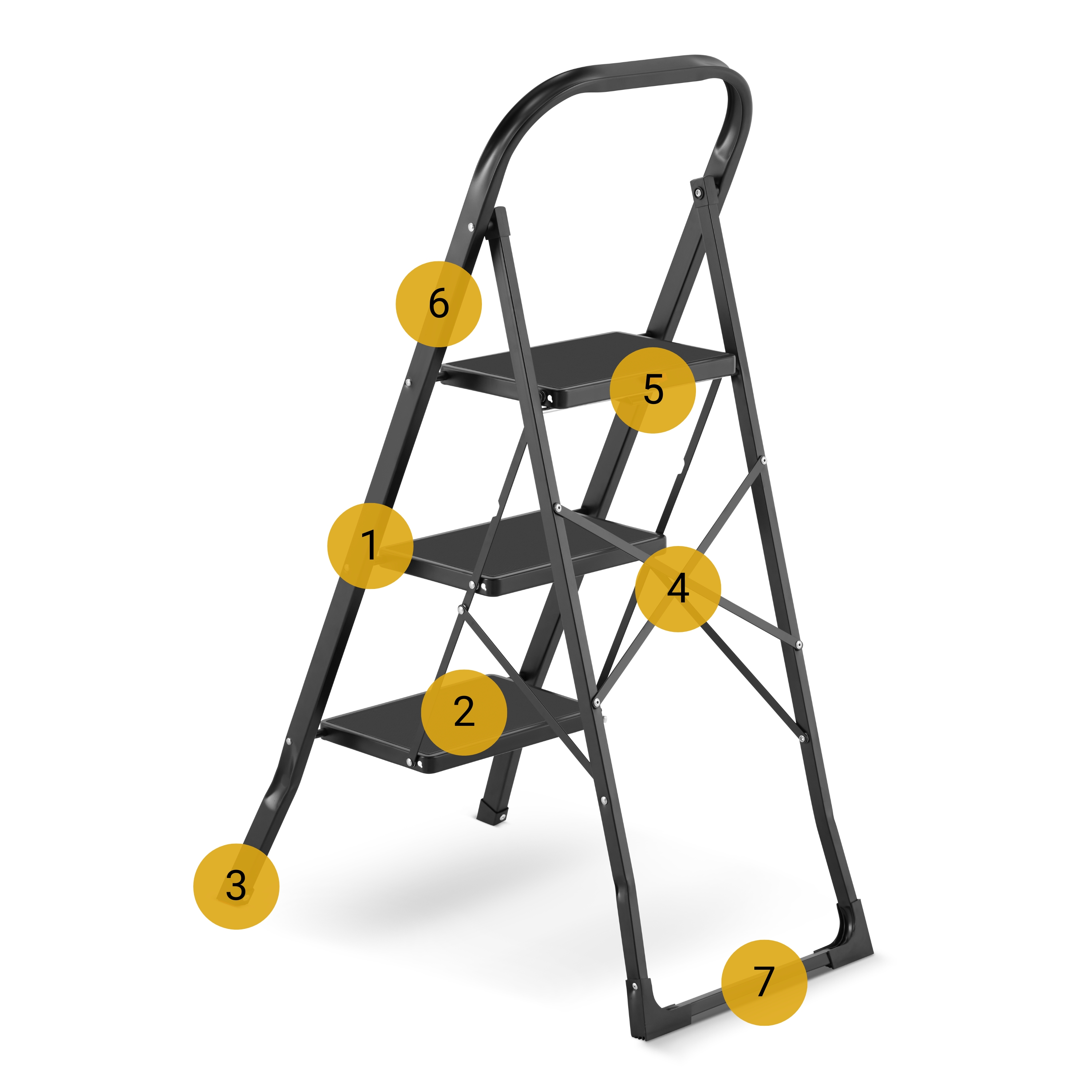 Drabina 3 stopniowa składana stalowa drabinka schodki 3 stopnie z matą HIGHER czarne — 4