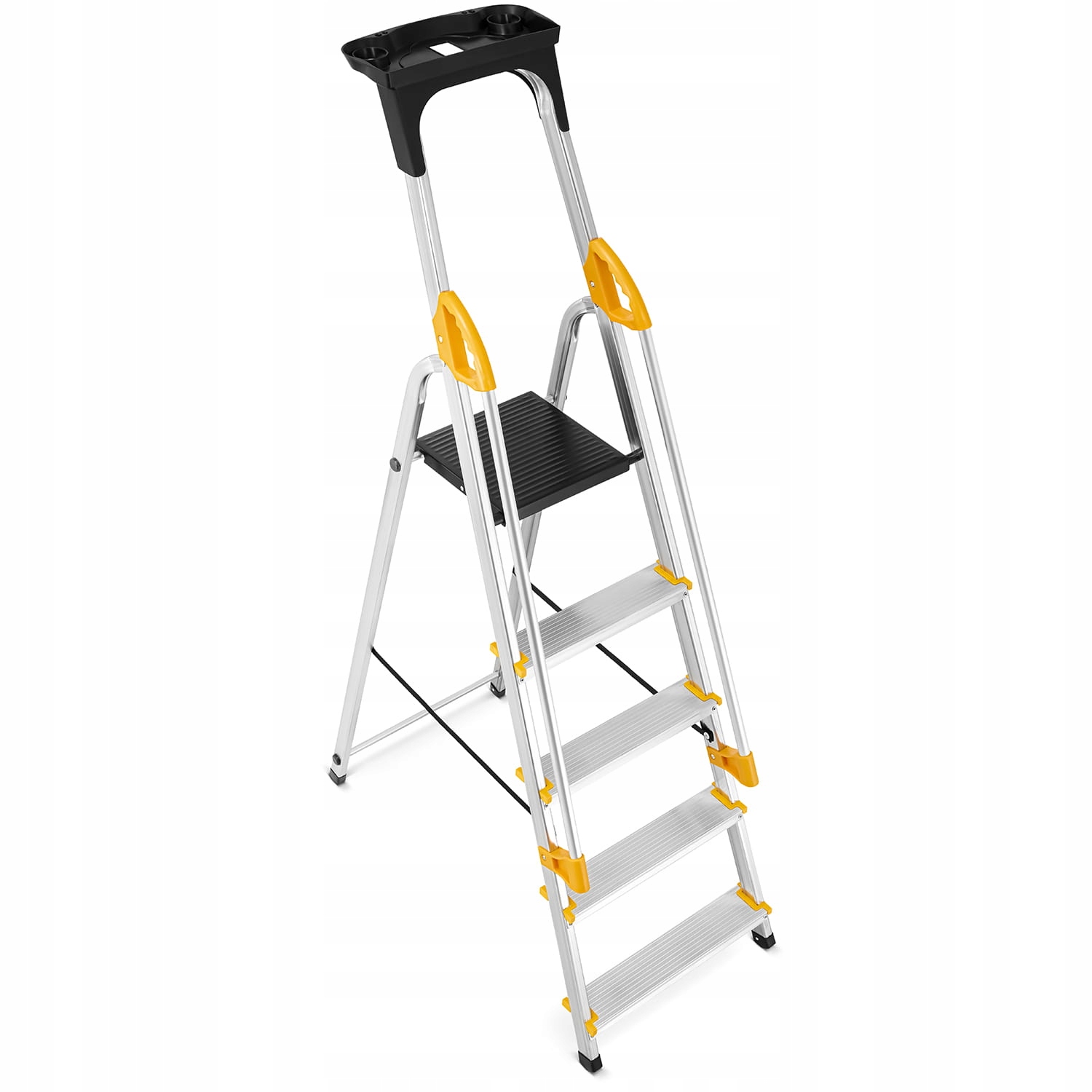 Drabina aluminiowa jednostronna 5 stopniowa z półką i poręczami 150 kg — 6