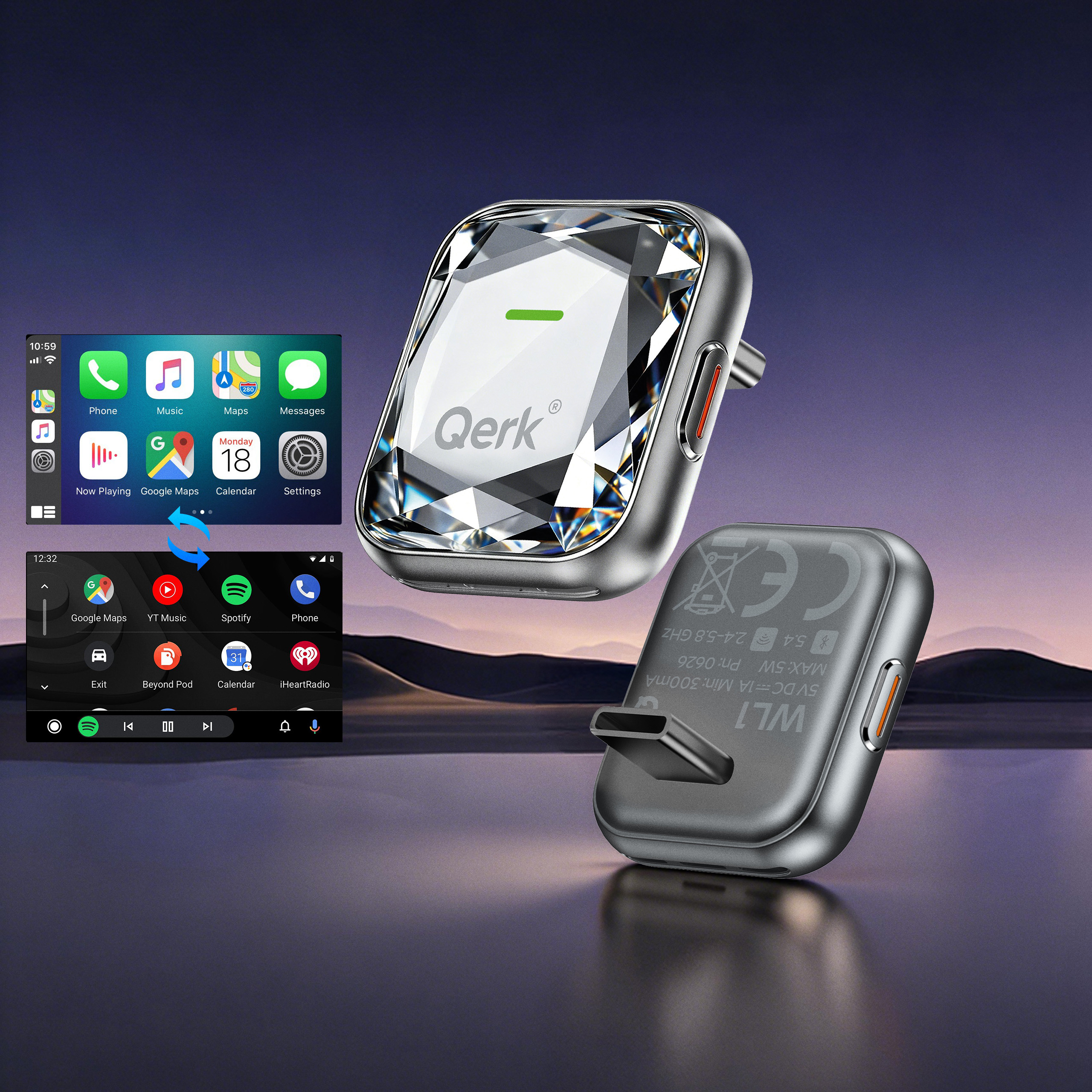 Qerk WL1 z Apple CarPlay i Android Auto