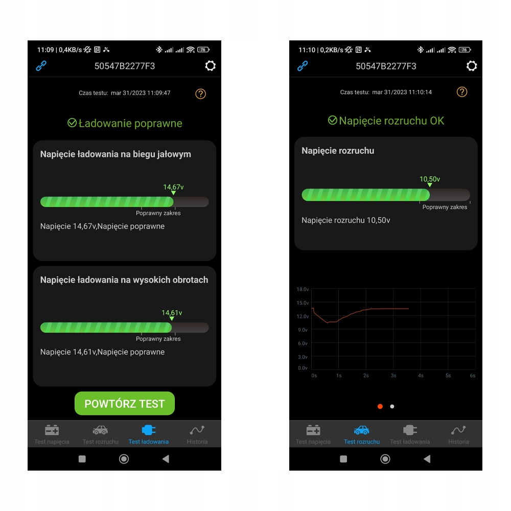 TESTER AKUMULATORÓW 12V APLIKACJA POLSKIE MENU