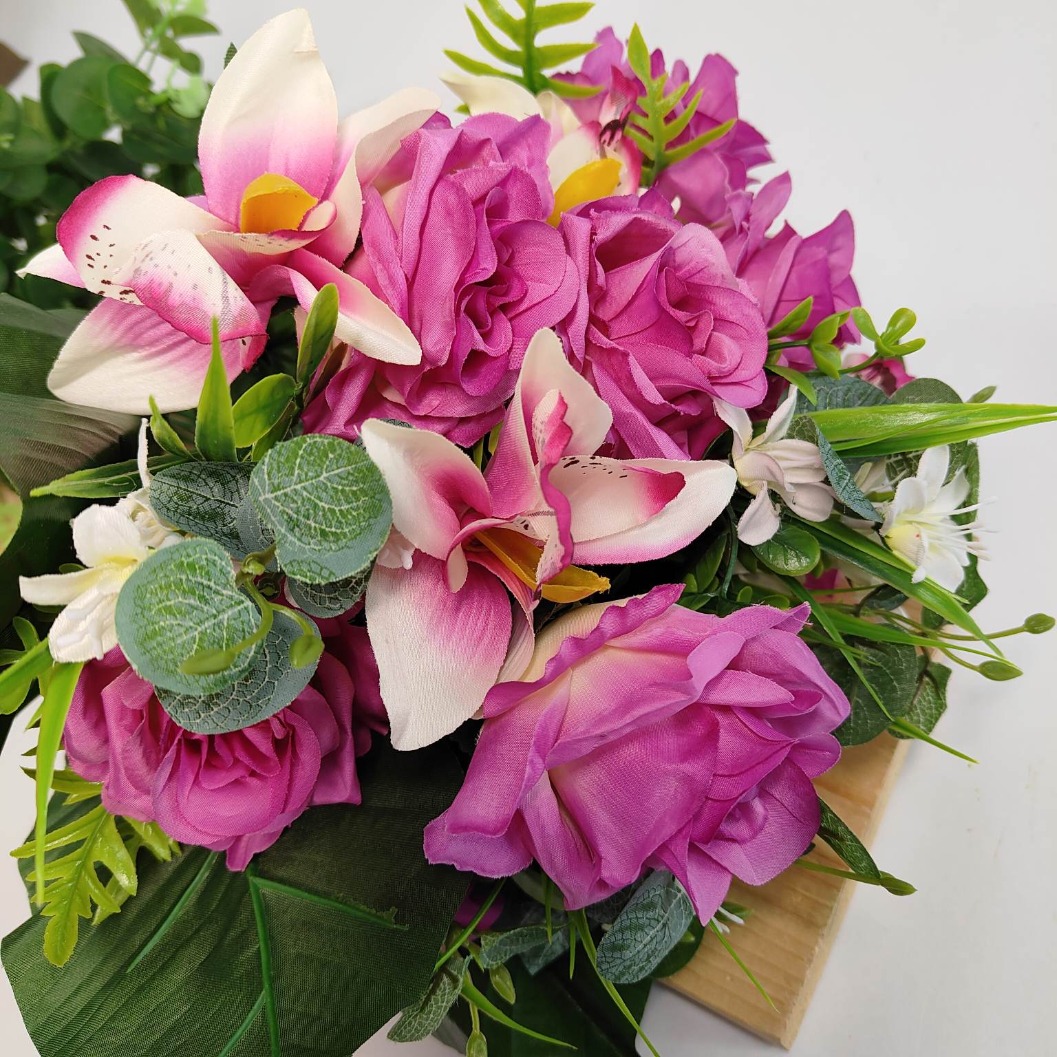 Bukiet róża storczyk kremowo fioletowy