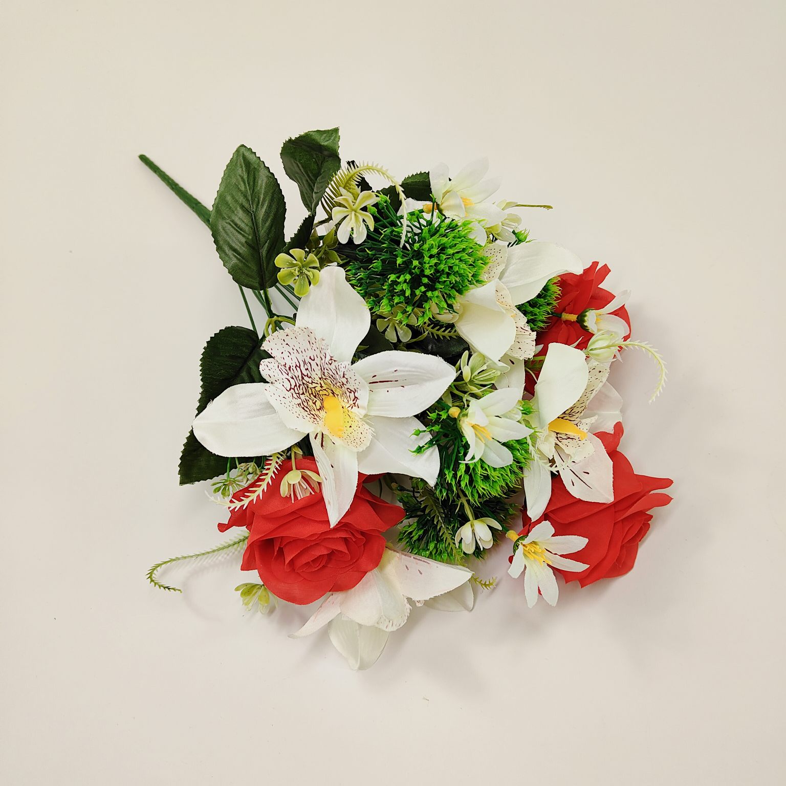 Bukiet róża/storczyk biało czerwony