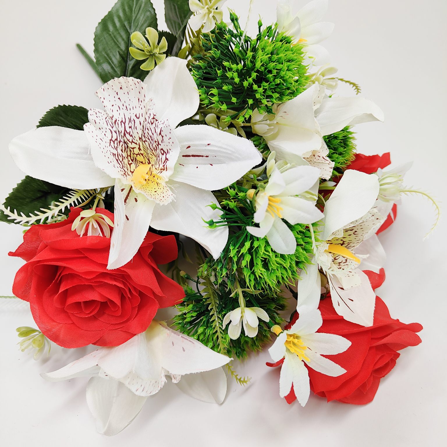 Bukiet róża/storczyk biało czerwony