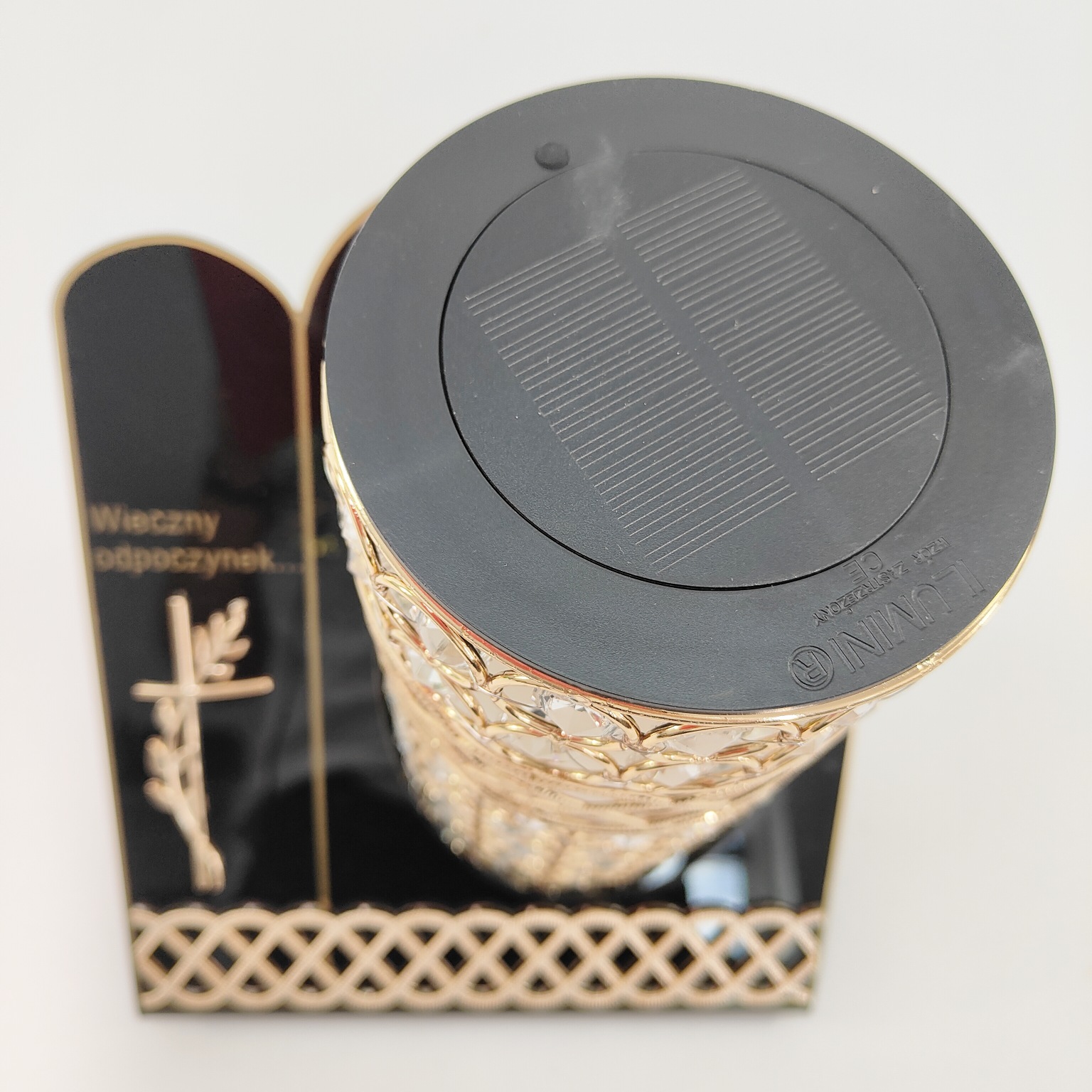 Znicz solarny witraż złoty