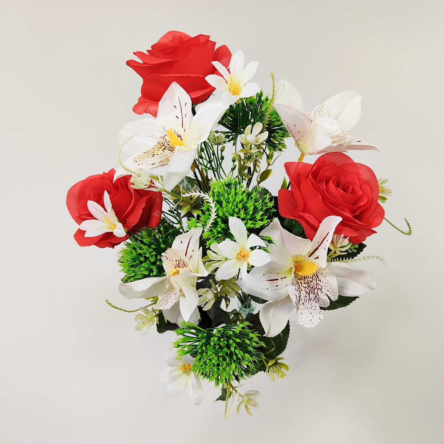 Bukiet róża/storczyk biało czerwony