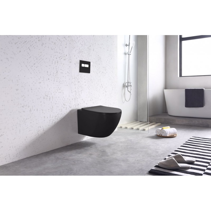 Panière murale de toilette sans rebord noir mat siège roca 0,82 plaque noire haute - Photo 2 sur 9