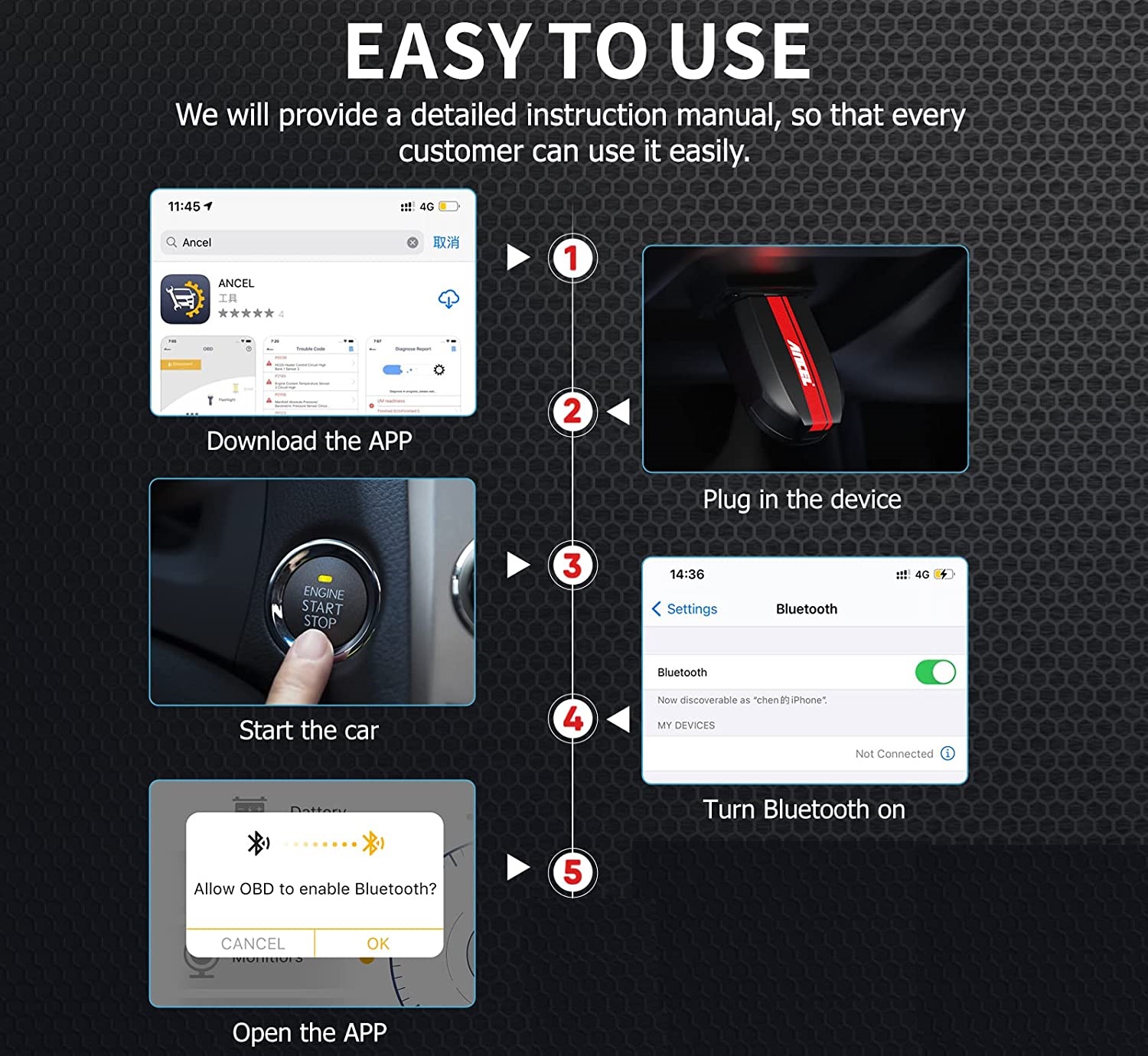 Skaner diagnostyczny tester OBD2 Bluetooth BD500