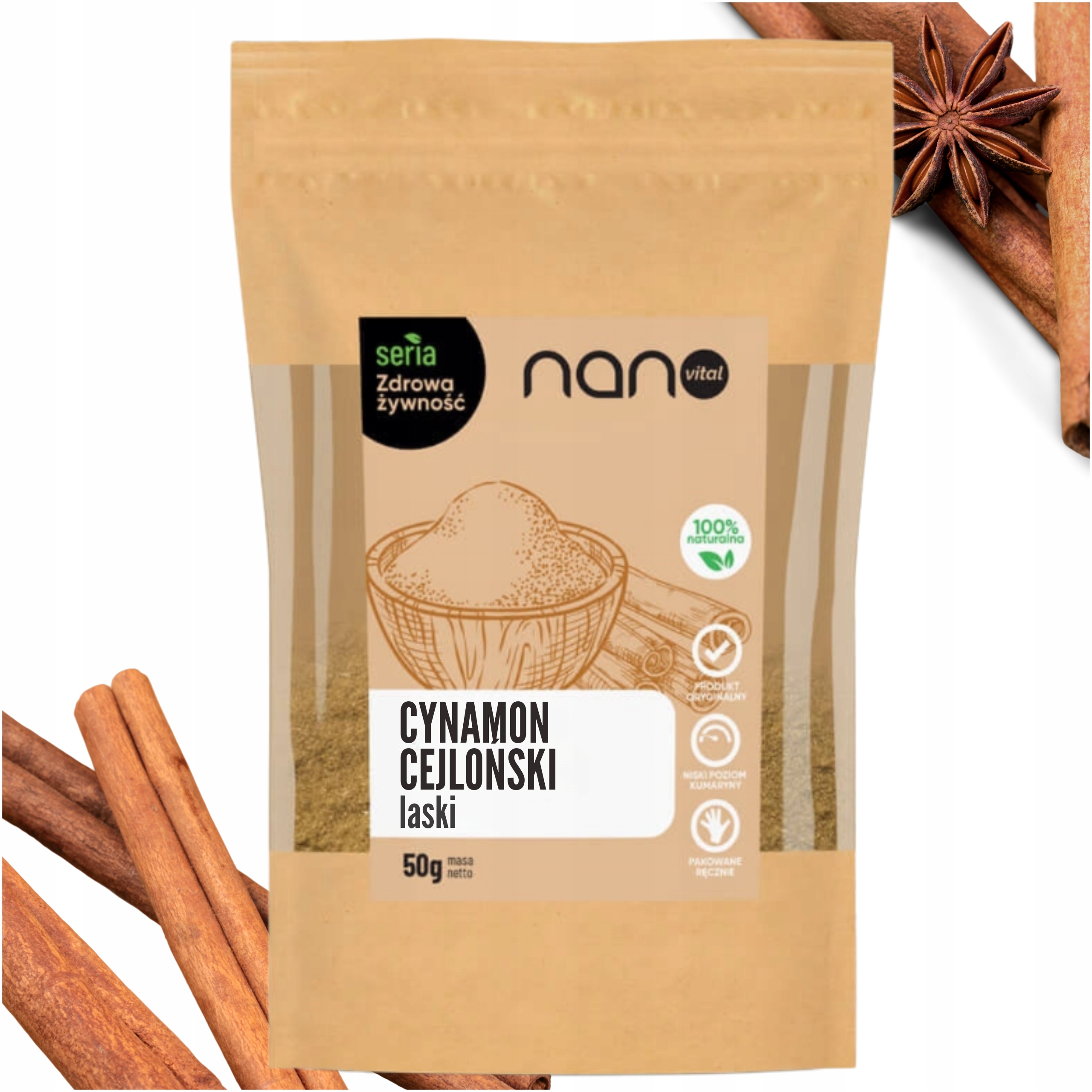 Laski Cynamonu Cejlońskiego 50g Nanovital – opakowanie strunowe