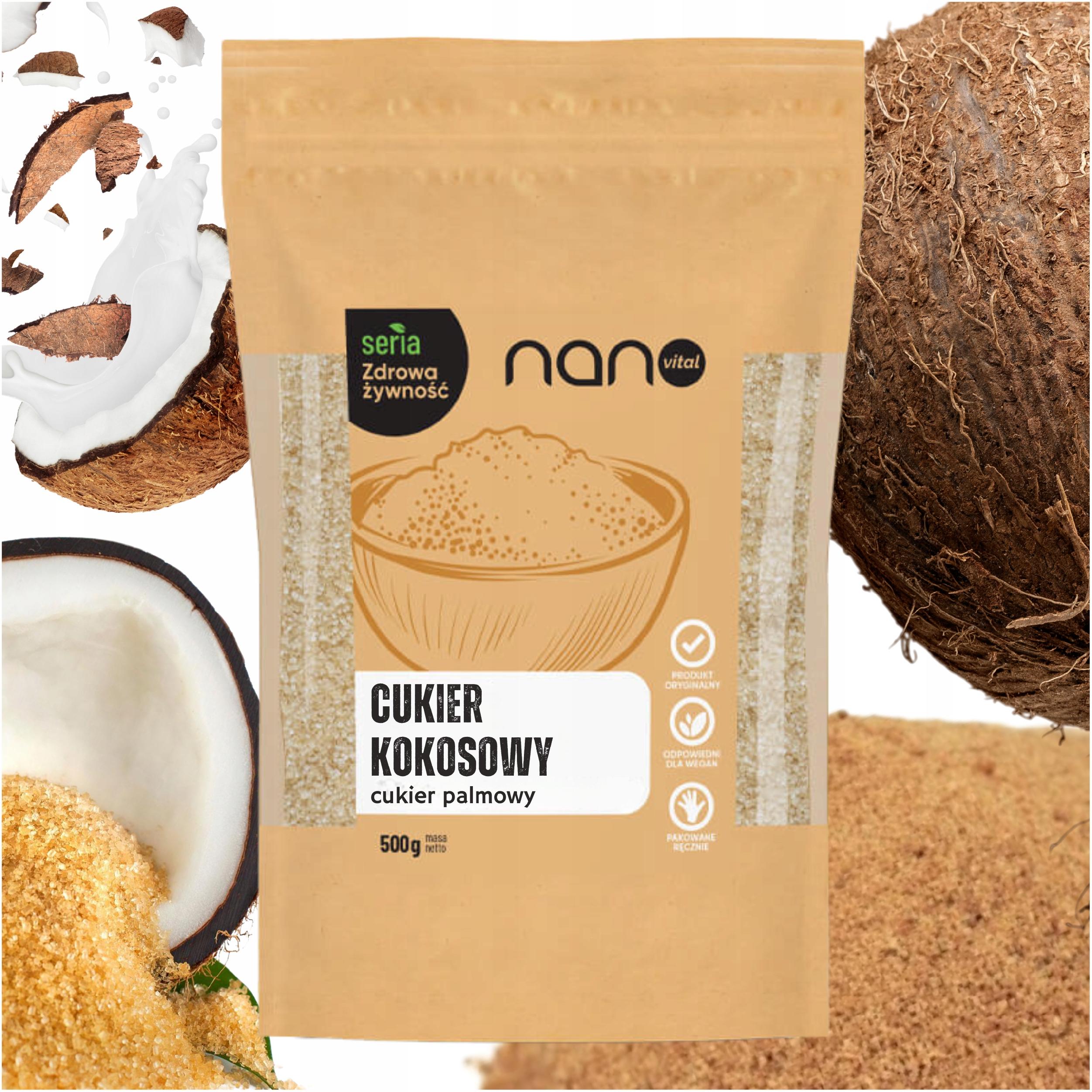 Cukier Kokosowy Palmowy Drobny Nierafinowany 100 % Naturalny 500g Nanovital
