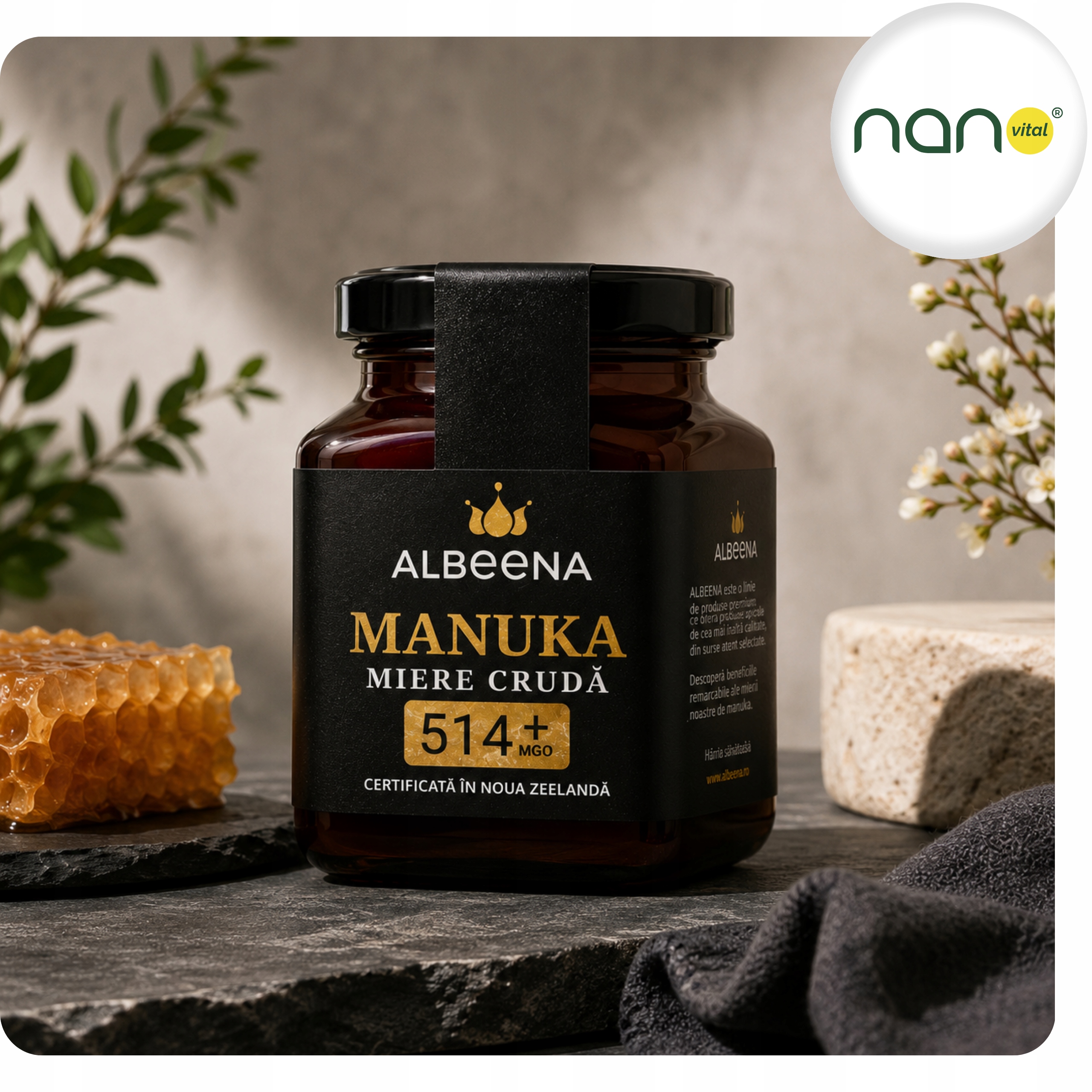 Słoik miodu Manuka MGO 514+ w farmaceutycznym szkle