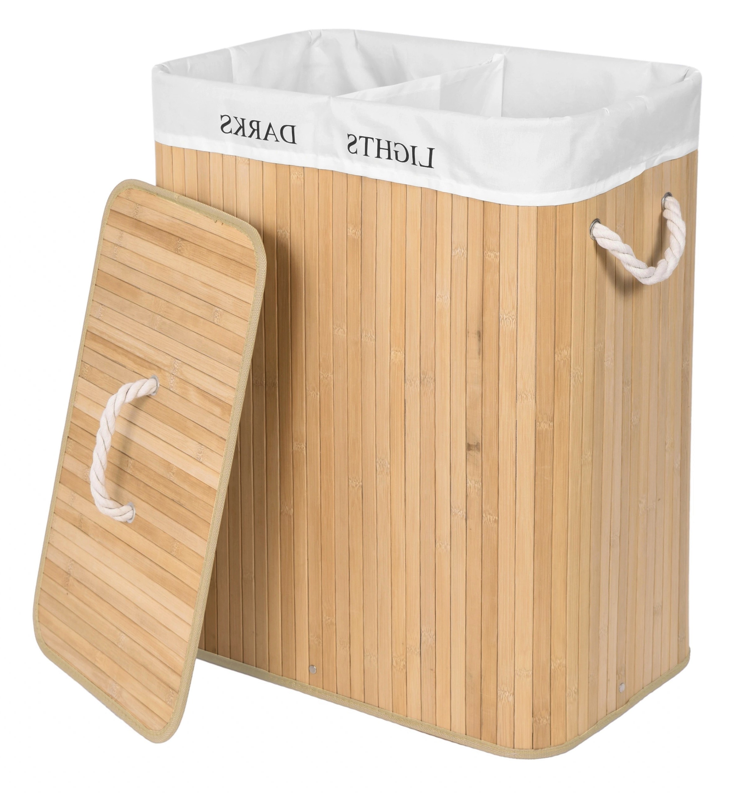 KOSZ BAMBUSOWY NA PRANIE DWUKOMOROWY POJEMNIK 100L