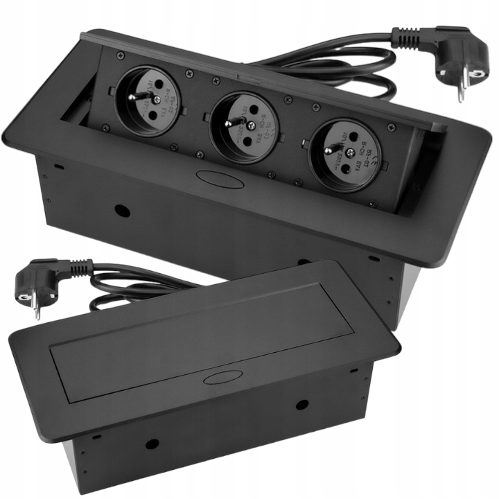 POTRÓJNE GNIAZDO WPUSZCZANE W BLAT NABLATOWE BLACK