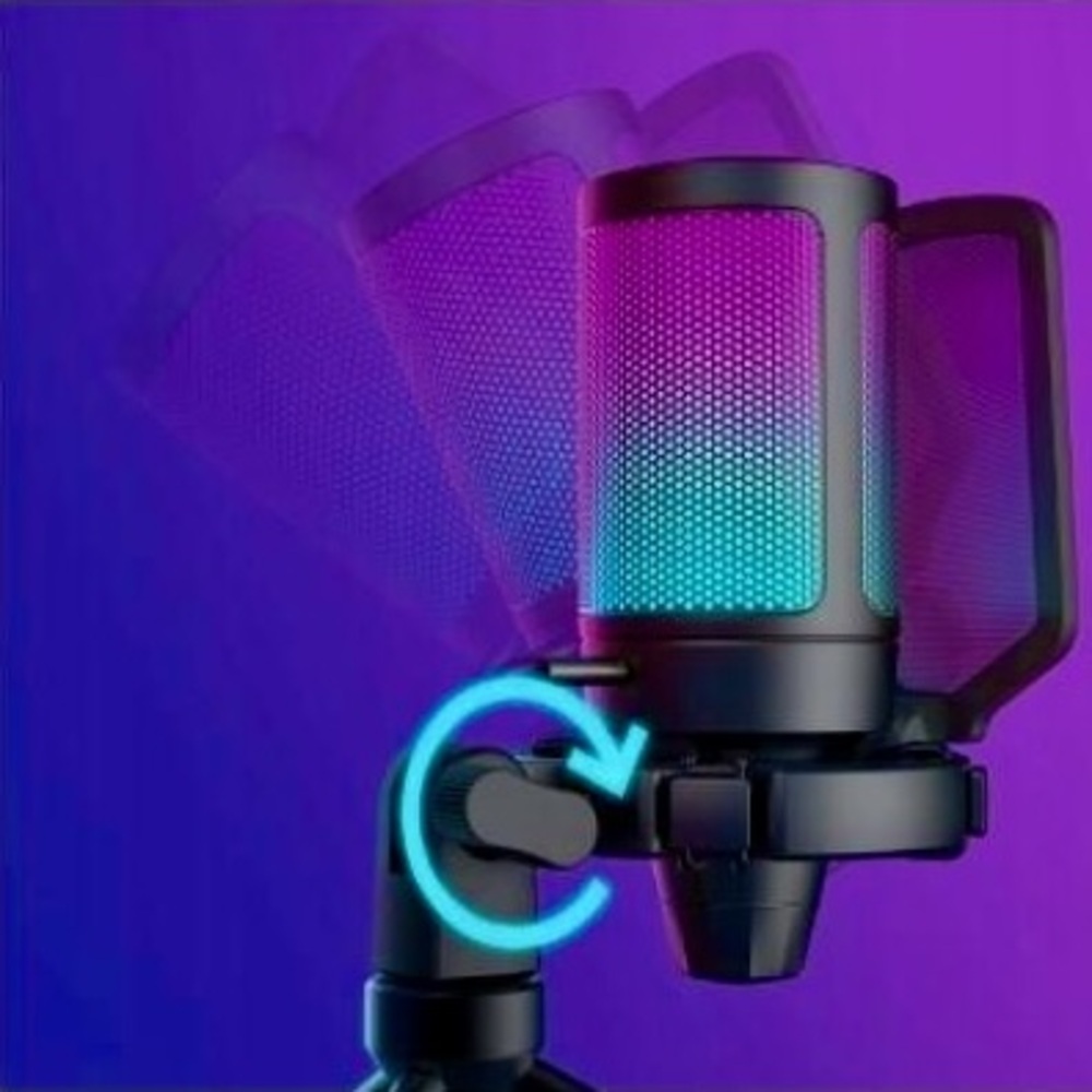 MIKROFON DO STREAMINGU ZE ŚWIATŁEM LED GAMINGOWY OBRACANY DO KOMPUTERA