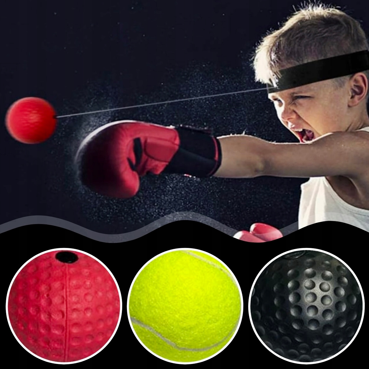 3x PIŁKA REFLEKSOWA REFLEKSÓWKA OPASKA NA GŁOWĘ ZESTAW BOKSERSKI TRENINGOWY
