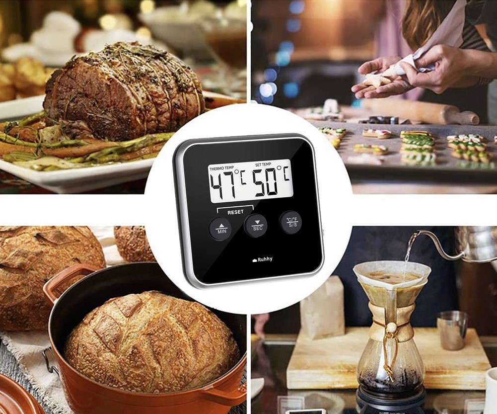 TERMOMETR KUCHENNY DO PIEKARNIKA LODÓWKI SONDA LCD