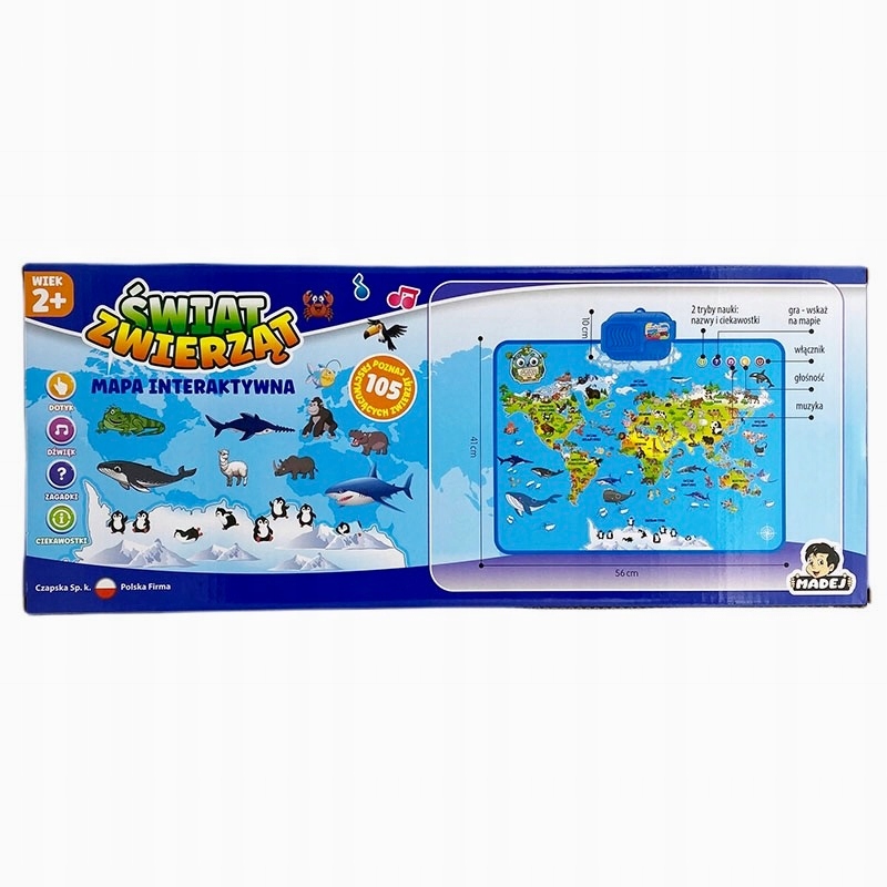 INTERAKTYWNA MAPA ŚWIATA ZWIERZĄT DOTYKOWA MATA EDUKACYJNA MÓWI PO POLSKU