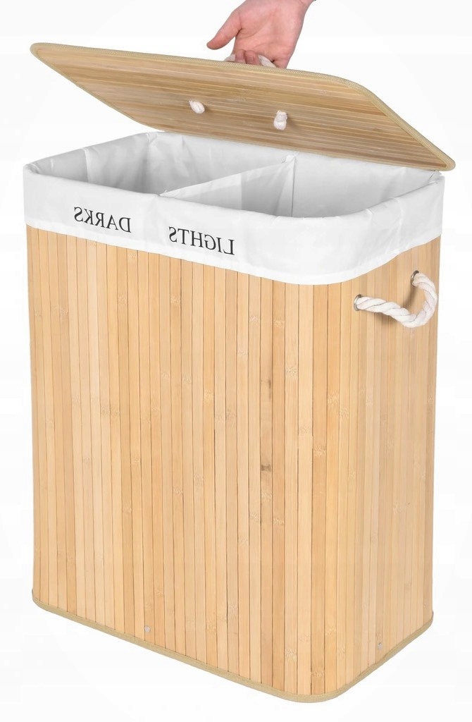 KOSZ BAMBUSOWY NA PRANIE DWUKOMOROWY POJEMNIK 100L