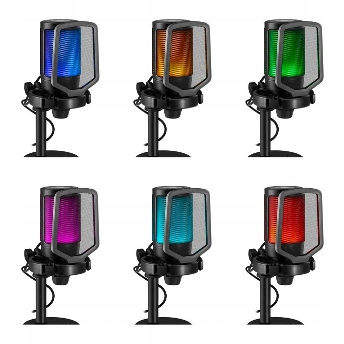 MIKROFON DO STREAMINGU ZE ŚWIATŁEM LED GAMINGOWY OBRACANY DO KOMPUTERA