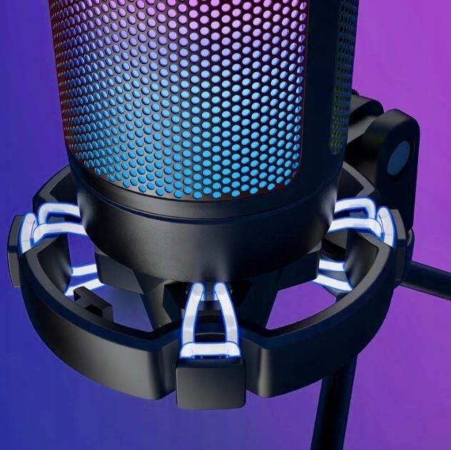 MIKROFON DO STREAMINGU ZE ŚWIATŁEM LED GAMINGOWY OBRACANY DO KOMPUTERA