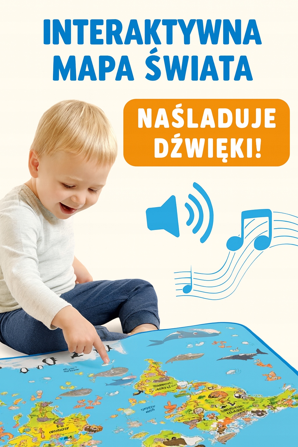 INTERAKTYWNA MAPA ŚWIATA ZWIERZĄT DOTYKOWA MATA EDUKACYJNA MÓWI PO POLSKU