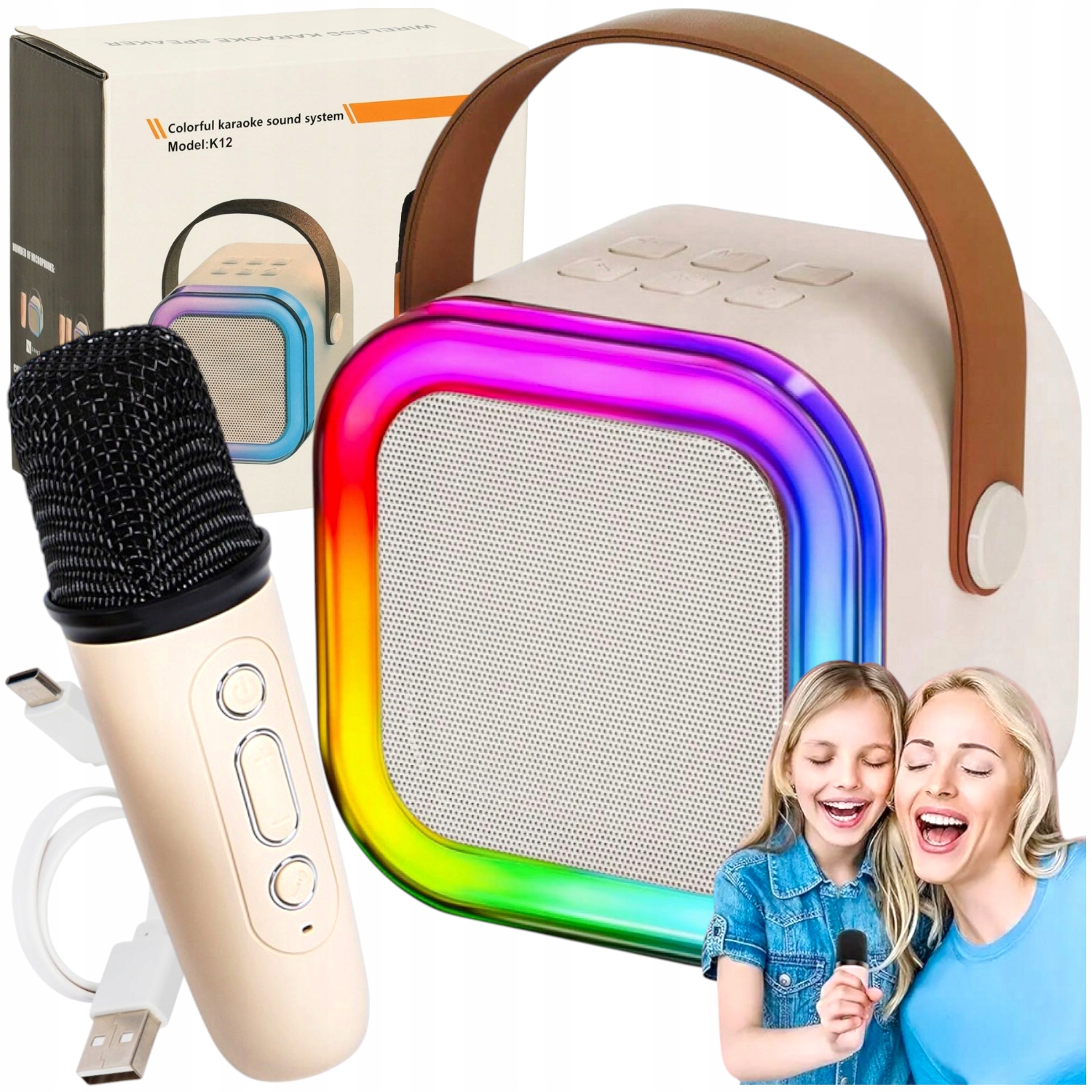 GŁOŚNIK BLUETOOTH KARAOKE RGB + MIKROFON USB SD LED 10W ZESTAW DLA DZIECI