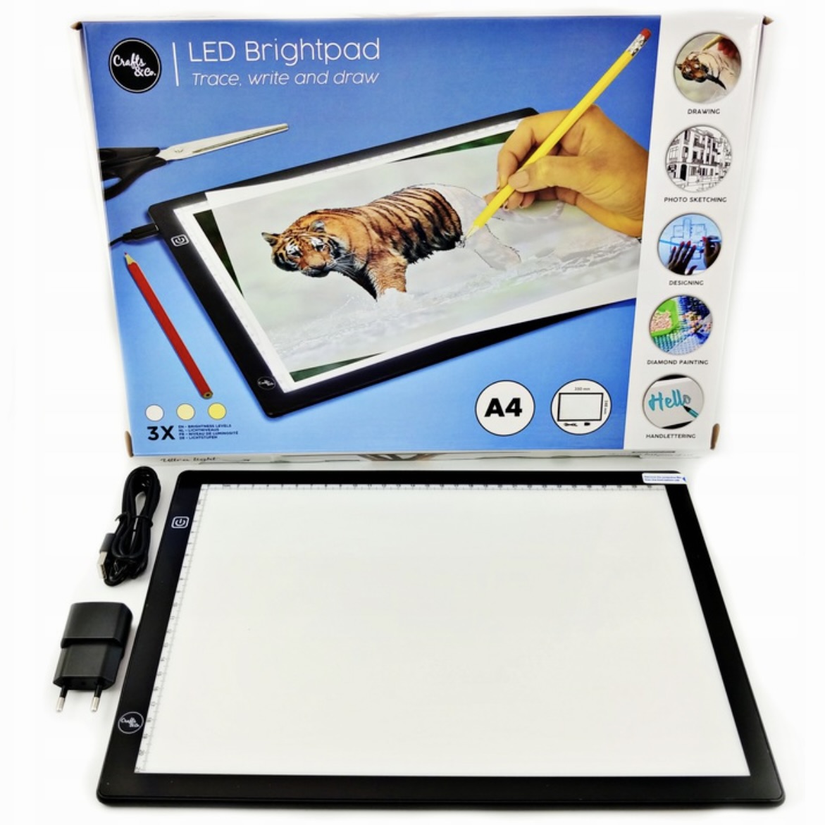 TABLET GRAFICZNY DO RYSOWANIA TABLICA LED DESKA KREŚLARSKA A4 + AKCESORIA