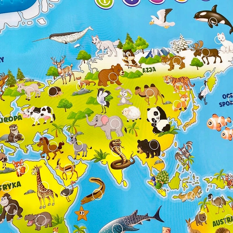 INTERAKTYWNA MAPA ŚWIATA ZWIERZĄT DOTYKOWA MATA EDUKACYJNA MÓWI PO POLSKU
