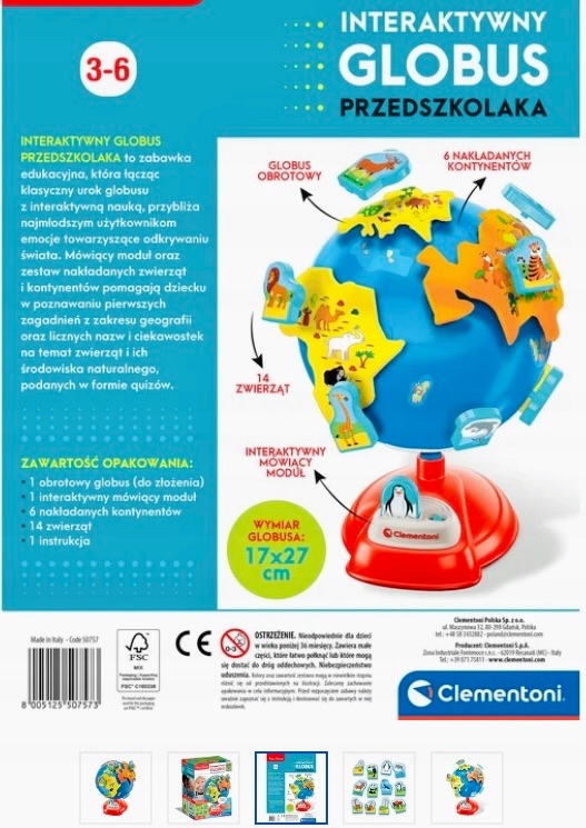 INTERAKTYWNY GLOBUS PRZEDSZKOLAKA MÓWIĄCY OBROTOWY DO ZŁOŻENIA ZOOLOGICZNY