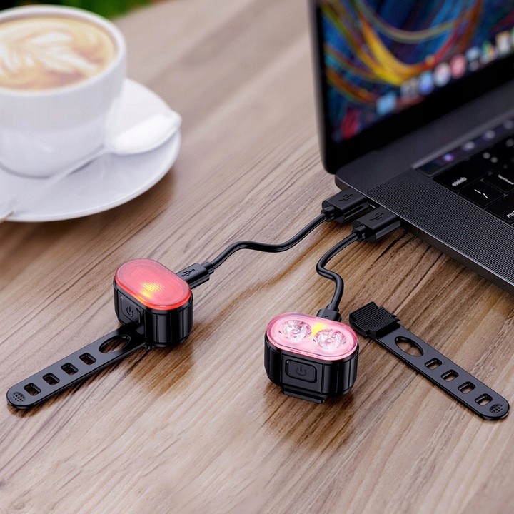 LAMPKA ROWEROWA NA KIEROWNICĘ ŚWIATŁO PRZÓD TYŁ