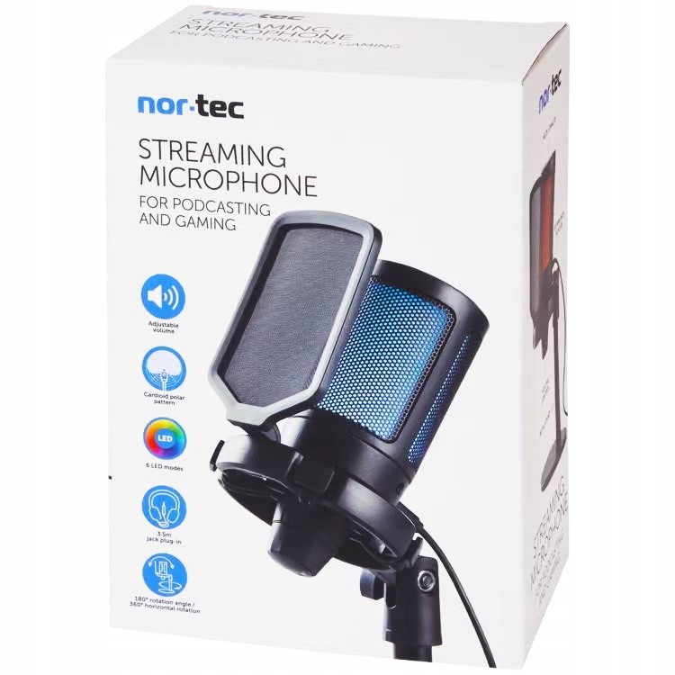 MIKROFON DO STREAMINGU ZE ŚWIATŁEM LED GAMINGOWY OBRACANY DO KOMPUTERA