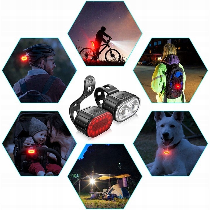 LAMPKA ROWEROWA NA KIEROWNICĘ ŚWIATŁO PRZÓD TYŁ